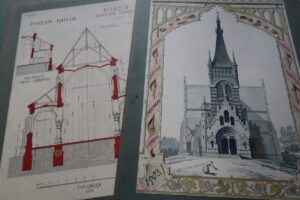 karta z oryginalnego projektu architektonicznego „Pomysł kościoła w Porębie Radlnej” autorstwa Jana S. Zubrzyckiego z 1903 r