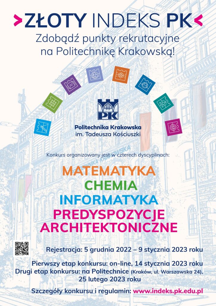 Plakat konkursu &quot;O Złoty Indeks PK&quot;